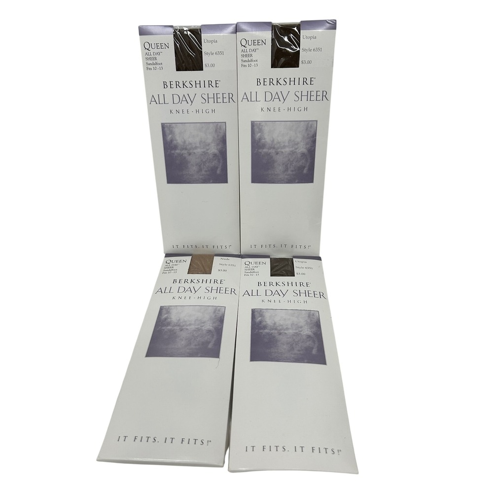 Berkshire All Day Sheer Knee High Stockings Queen Utopia Nude 6351 Vintage 4 Pc